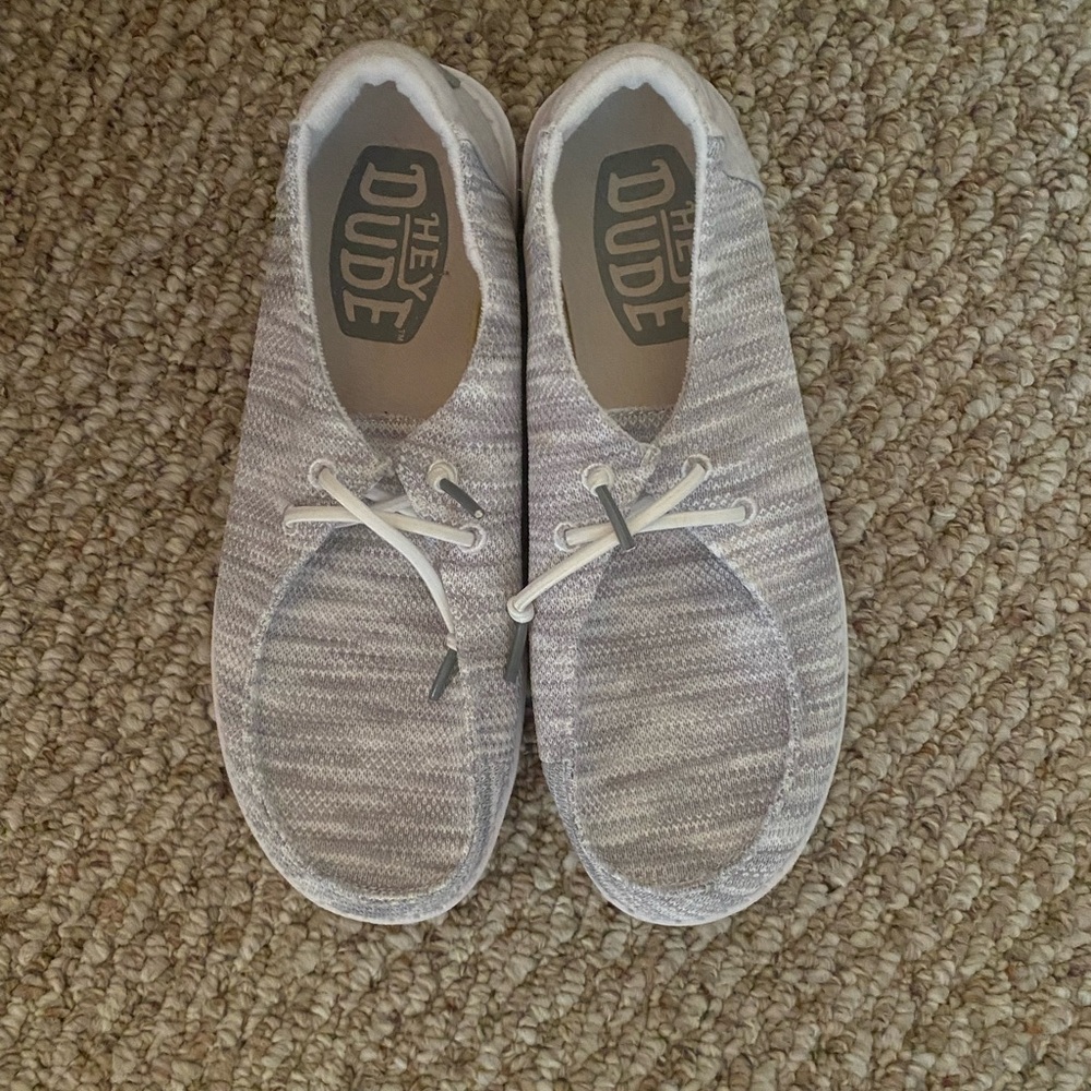 Womens gray Hey Dude shoes size 7 worn once “ like new”